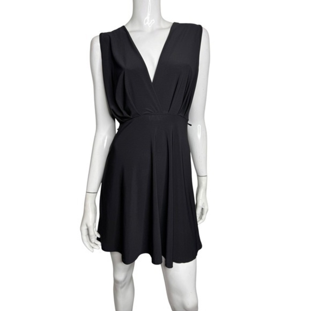 Rolla Coster Black V-Neck Draped Sleeveless Mini Dress Size M LBD Cocktail
